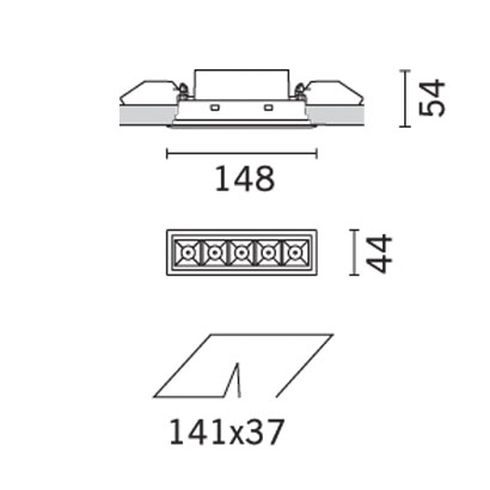 Laser Blade Frame - 5 Recessed LED ceiling luminaire, white-black