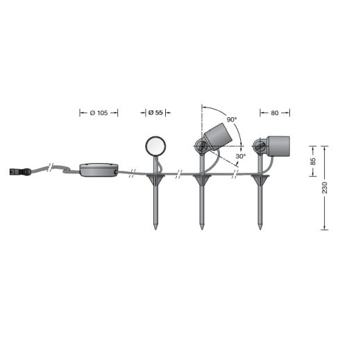 24366K3 - BEGA Plug & Play 48V 3 x portable garden floodlight, graphite