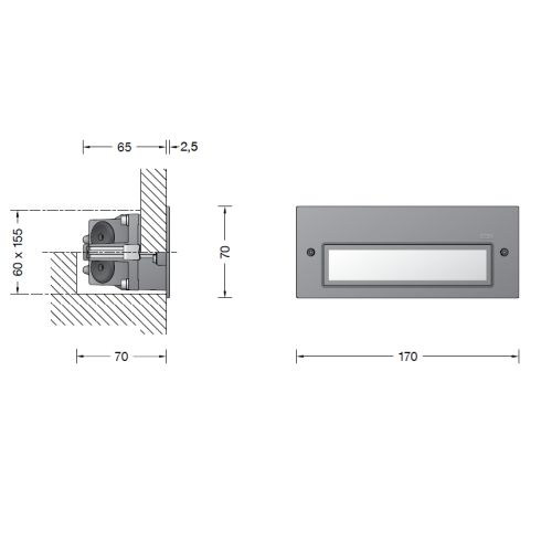 24063K3 LED recessed wall luminaire, graphite